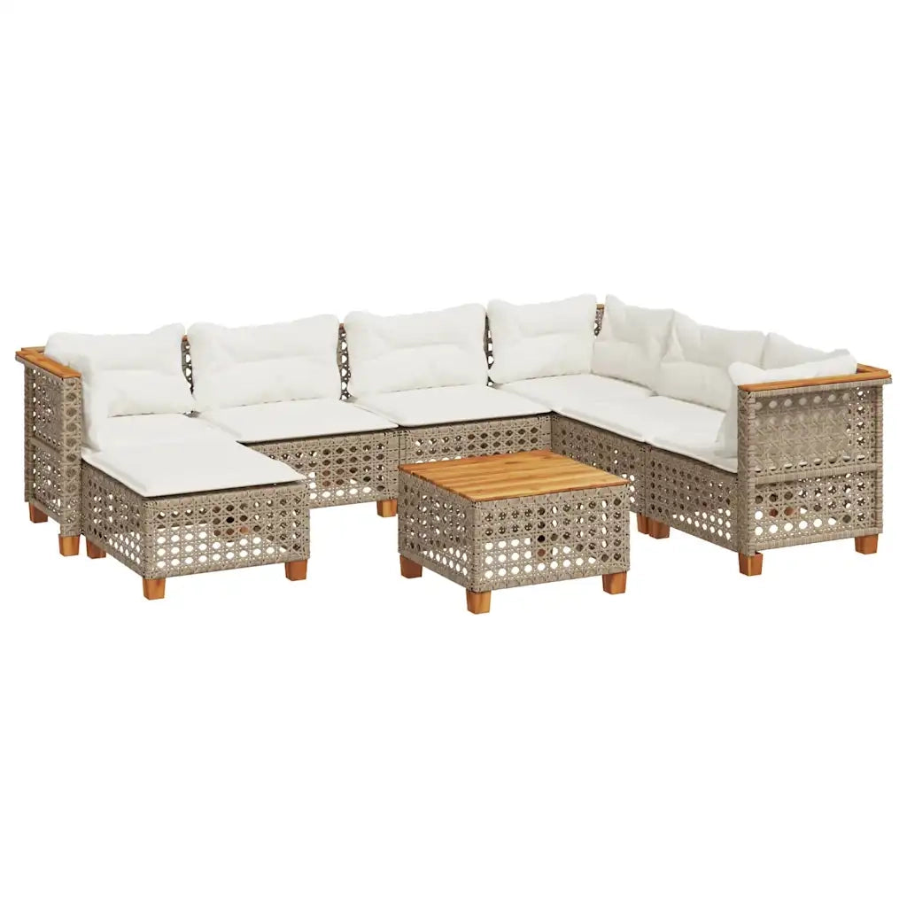 Set Divano da Giardino 8 pz con Cuscini Beige in Polyrattan