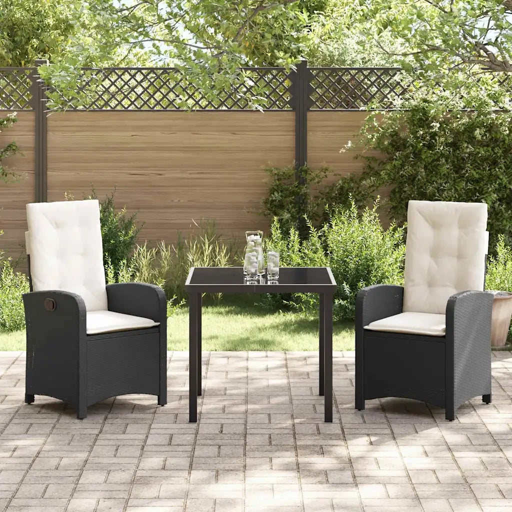 Set da Pranzo per Giardino con cuscino 3 pcs Nero polyrattan 3380253