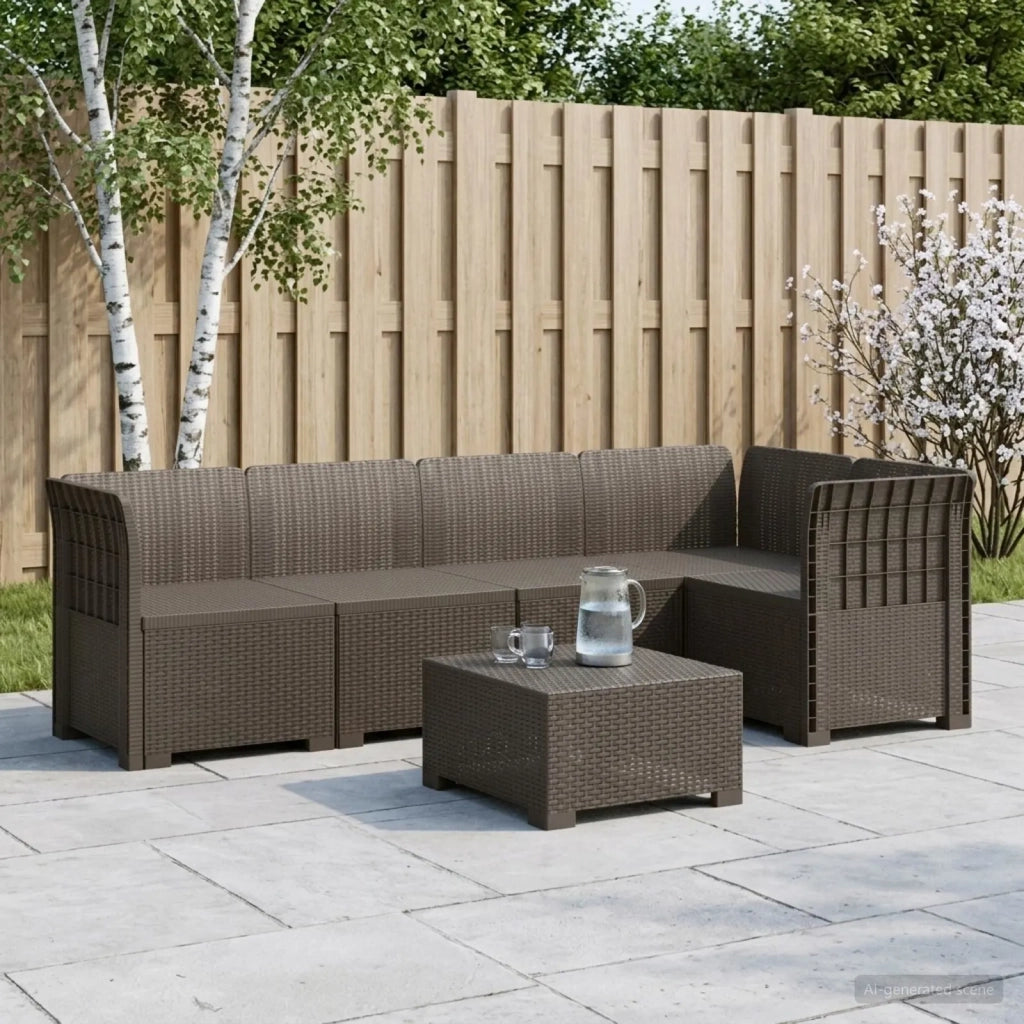 Divano da Giardino 5 Posti Stile Rattan PP Grigio Chiaro 3444033
