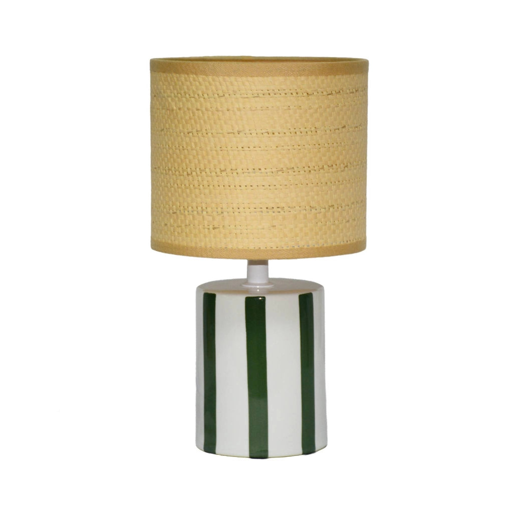 Lampada da tavolo interno ceramica paralume effetto rattan, 28cm,