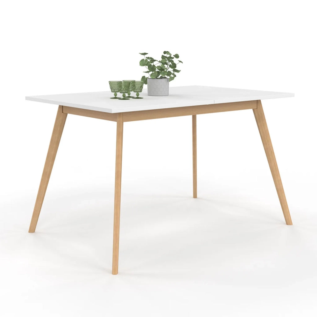 IDMarket - Tavolo rettangolare allungabile scandinavo per 4-8 persone INGA, bianco 110-150 cm
