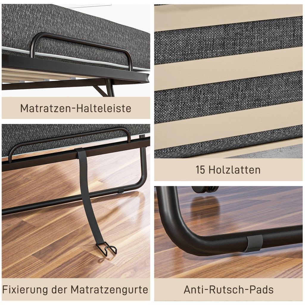 Letto pieghevole con materasso ¨C zephmum ¨C 190x80x42 cm, metallo, grigio scuro