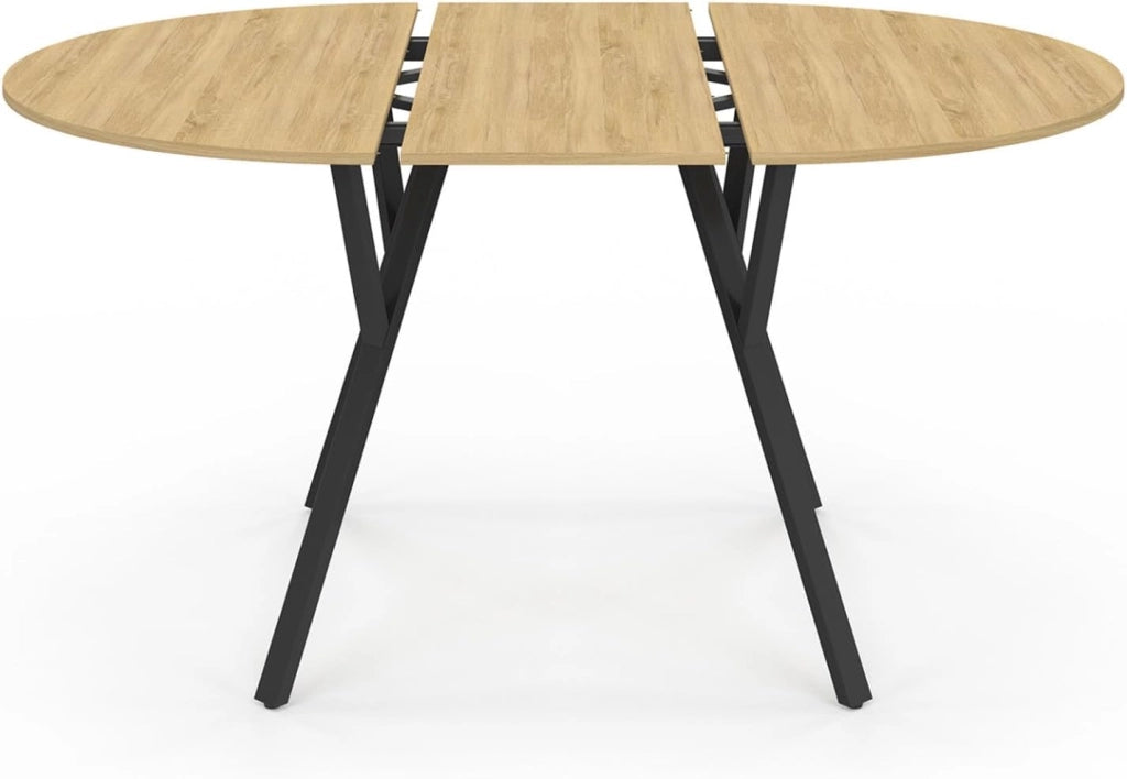 YSEULT tavolo da pranzo rotondo allungabile 4-8 persone legno e nero design industriale 110-150 cm