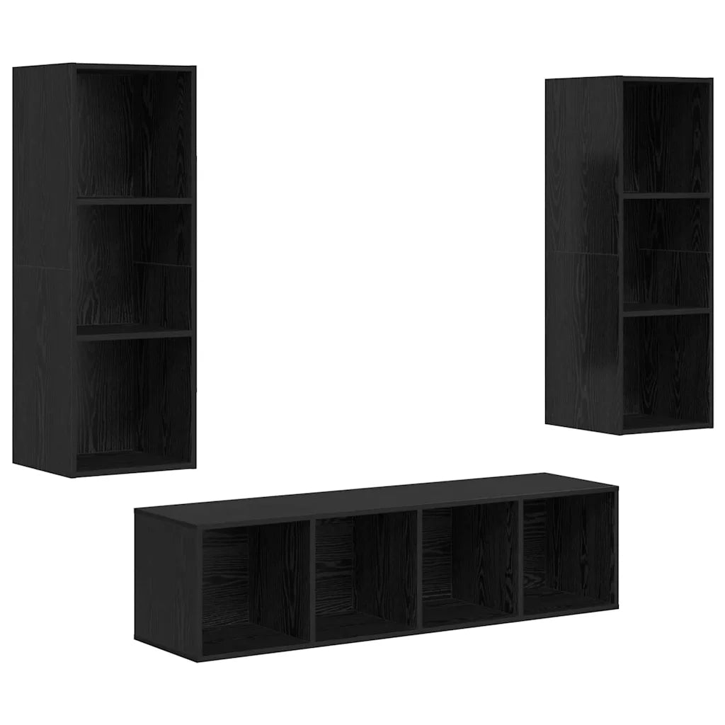 Set mobile TV 3 pz Rovere Nero Legno ingegnerizzato 3393130