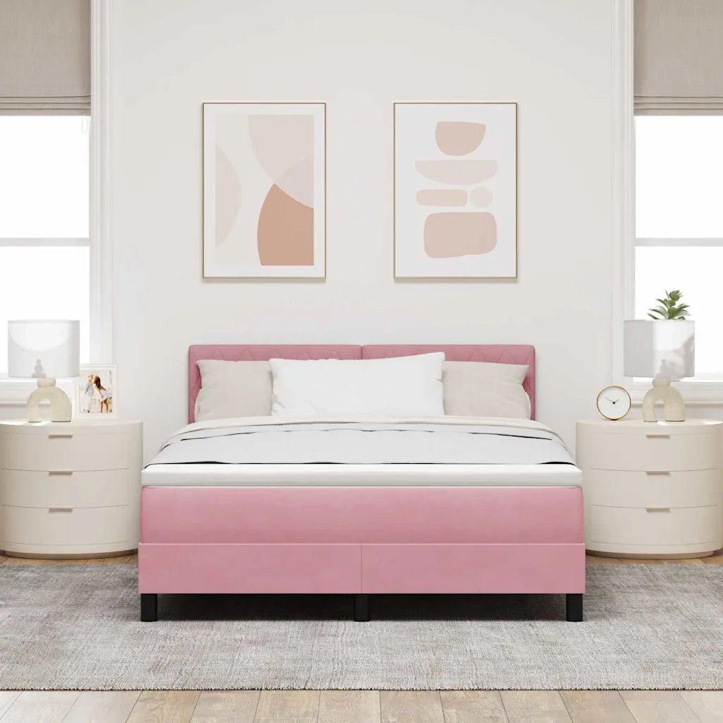 Letto a molle con materasso Rosa 140 x 200 cm Velluto 3339115