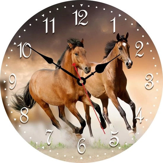 Orologio da parete Stil-Niet tikkend - Running Horse Patroon orologio da parete di alta qualità alimentato da batteria a quarzo con diametro 14 pollici Running Horse