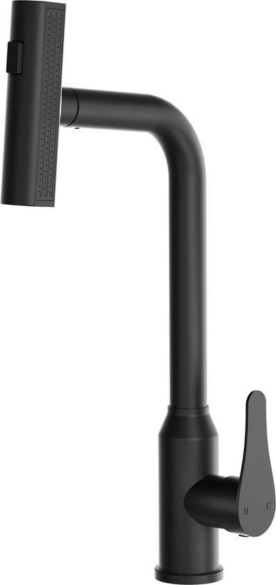 Valvola da Cucina a Sfere, Alta Pressione, con Doccia, a 3 Getti, Rotativa 360°, Cucina, a Sfere, Raccordo in Acciaio Inox Nero