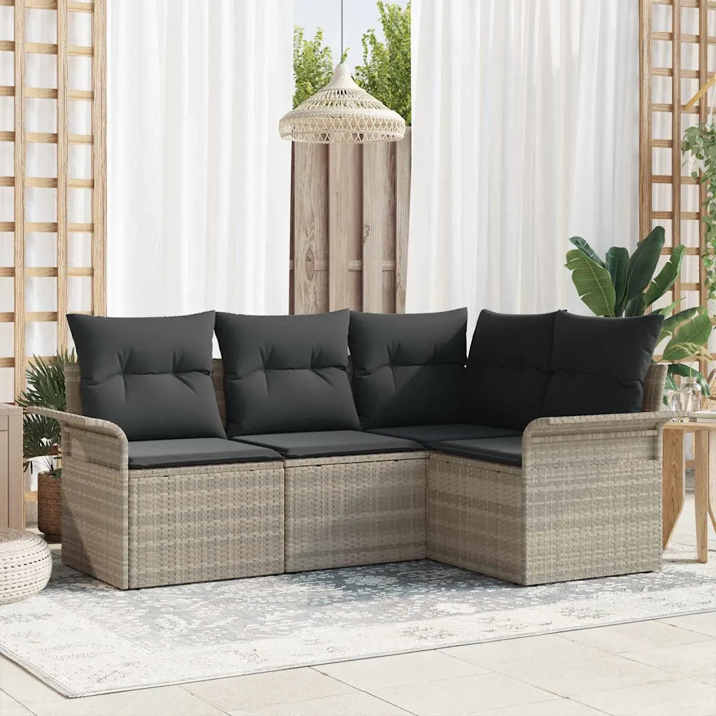 Set Divano da Giardino 4 pz-Sofa da Giardino-Divanetto da esterno Grigio chiaro polyrattan 900382