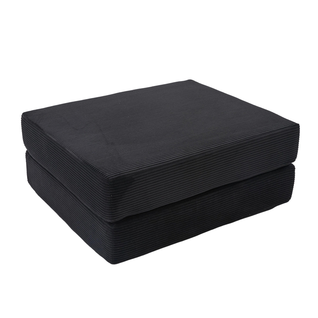 Pouf Reposapiedi Convertibile Modulo Letto, in Velluto Corduroy, Nero