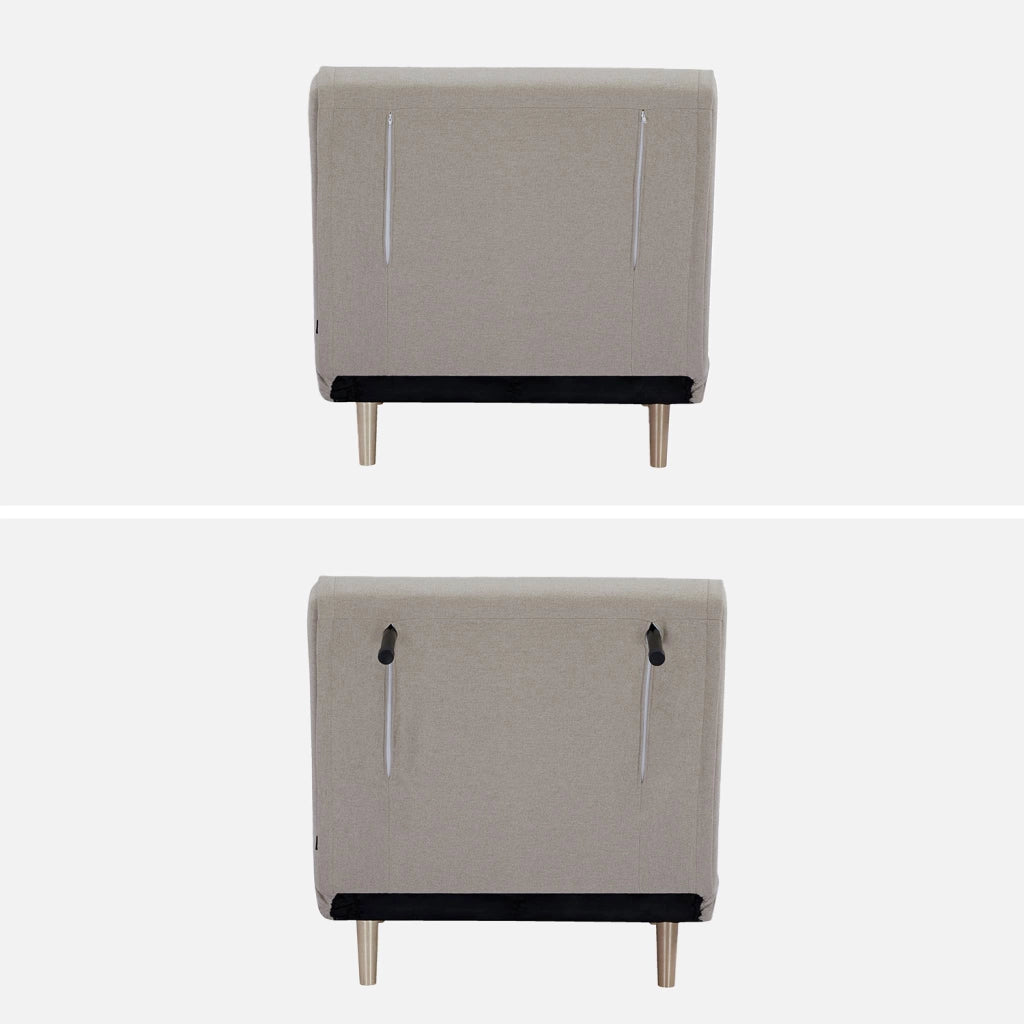Poltrona letto convertibile tessuto con piedi in legno 1 posto, beige