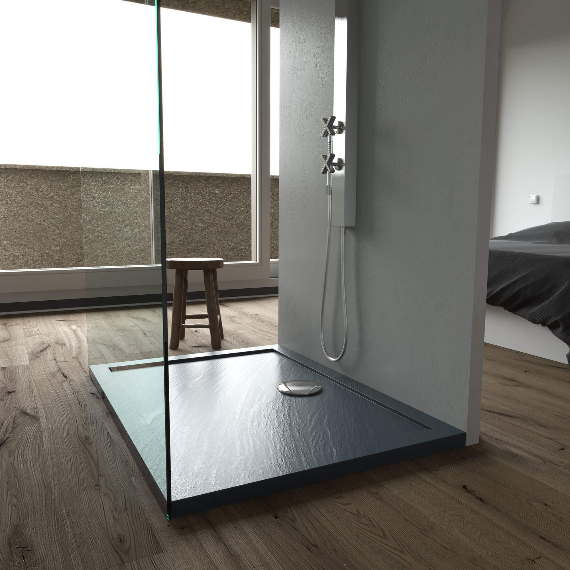 Piatto Doccia in Acrilico Fosterberg Floret 3 Antracite 80x120 cm