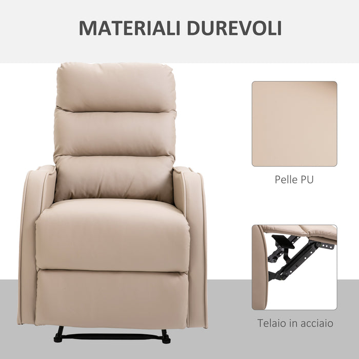 Poltrona Reclinabile 160° max con Poggiapiedi 65x89x100 cm in Pelle PU Legno e Acciaio Marrone Chiaro