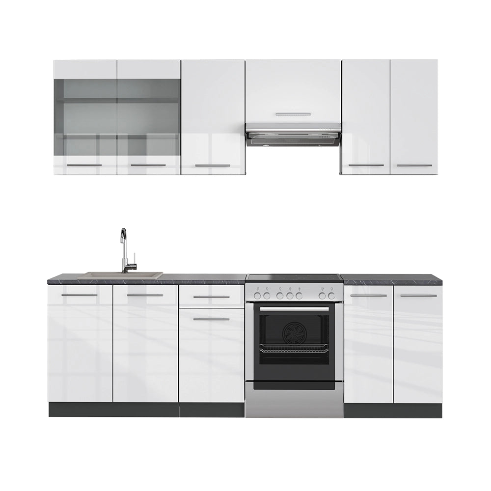 Cucina componibile Fame-Line Bianco lucido/Antracite 240 cm, PT Antracite Vicco