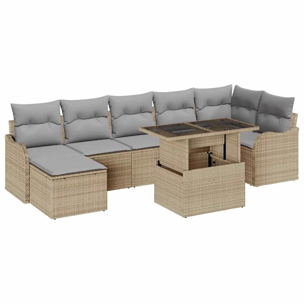 Set Divano da Giardino con cuscino 8 pcs Beige Poly Rattan 3348506