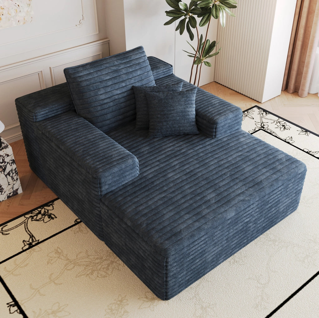 Divano chaise longue in velluto a coste blu