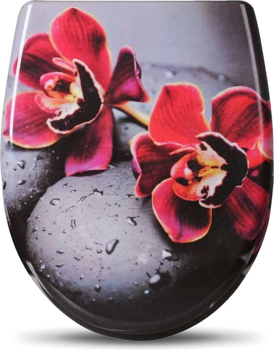 Bracciale per il water con chiusura morbida - Universale - Bracciali per il water con disegno di fiore rosso - Occhiali per il water - Sedia per il water