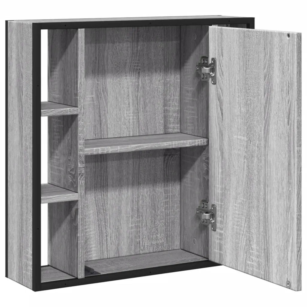 Mobiletto a specchio da bagno a parete 60 x 16 x 60 cm design elegante con vano contenitore in legno composito grigio 02_0049430