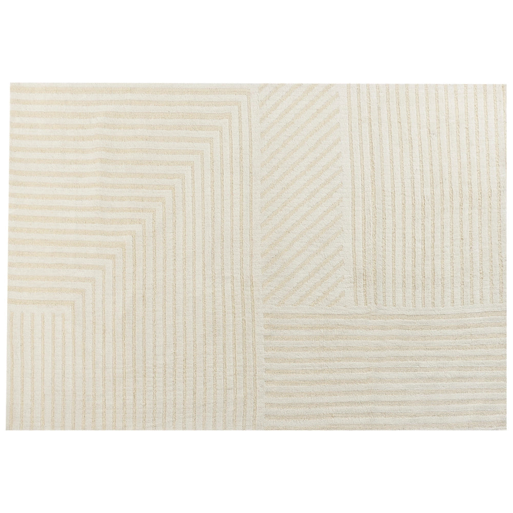 Tappeto da salotto moderno in lana con motivo a righe e tinta unita beige 160 x 230 cm soggiorno camera da letto