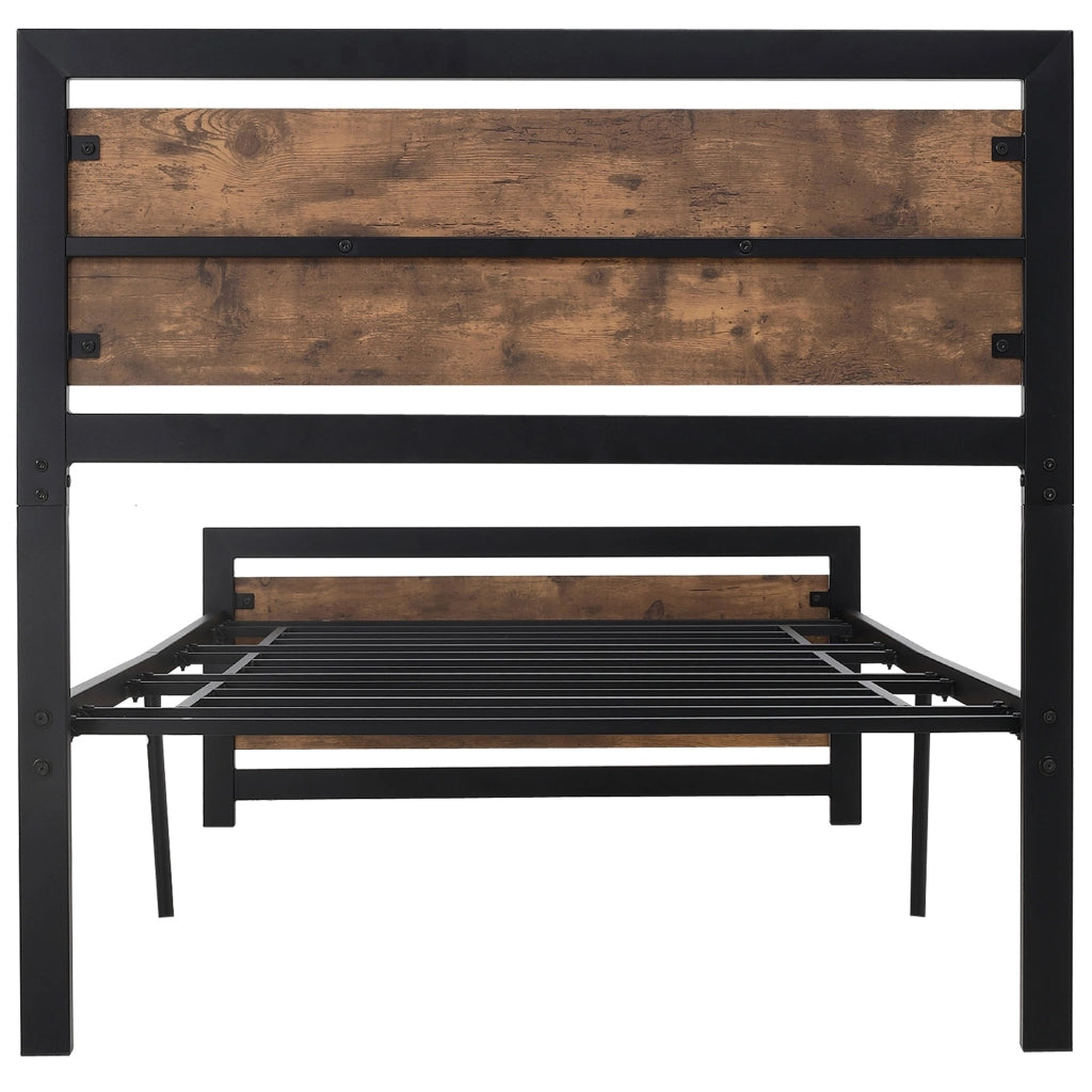 Struttura Letto Singolo 90x200 cm in Acciaio con Doghe Integrate Nero e Marrone Rustico