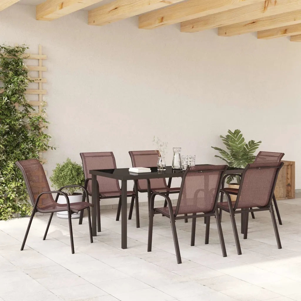 Sedie da Giardino Impilabili 6 pz in Tessuto Textilene Marrone cod mxl 14191