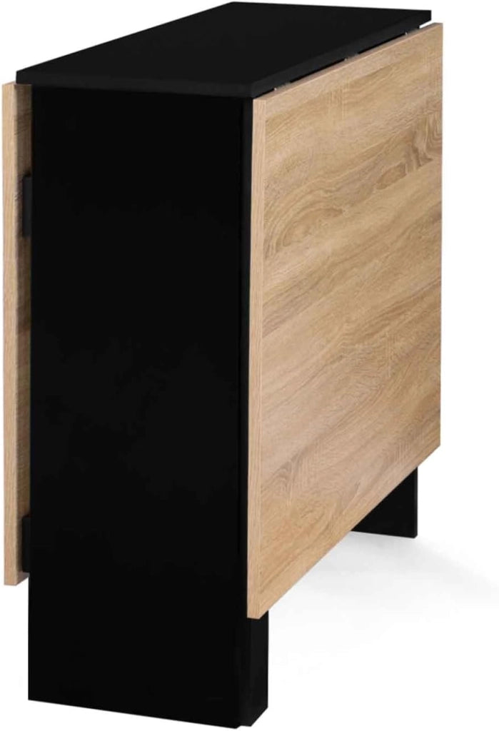 EDI Consolle pieghevole per 2-6 persone con contenitore in legno nero e piano in faggio 150 x 80 cm