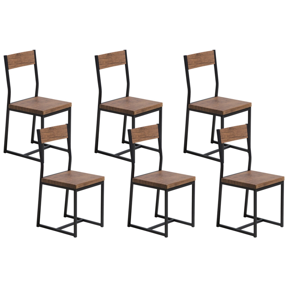 Set di 6 sedie da pranzo in legno scuro con gambe in metallo da cucina industriale