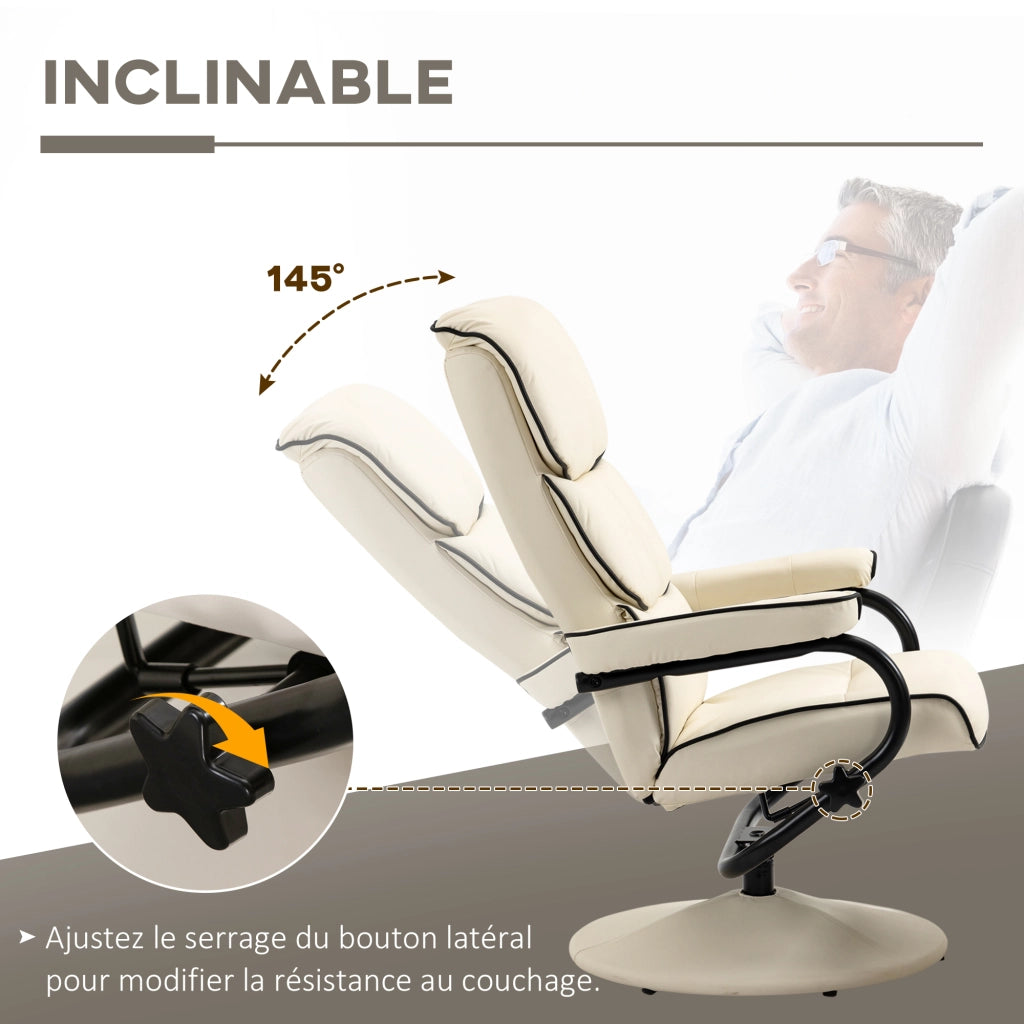 Poltrona relax reclinabile girevole con pouf ¨C zephmum ¨C crema