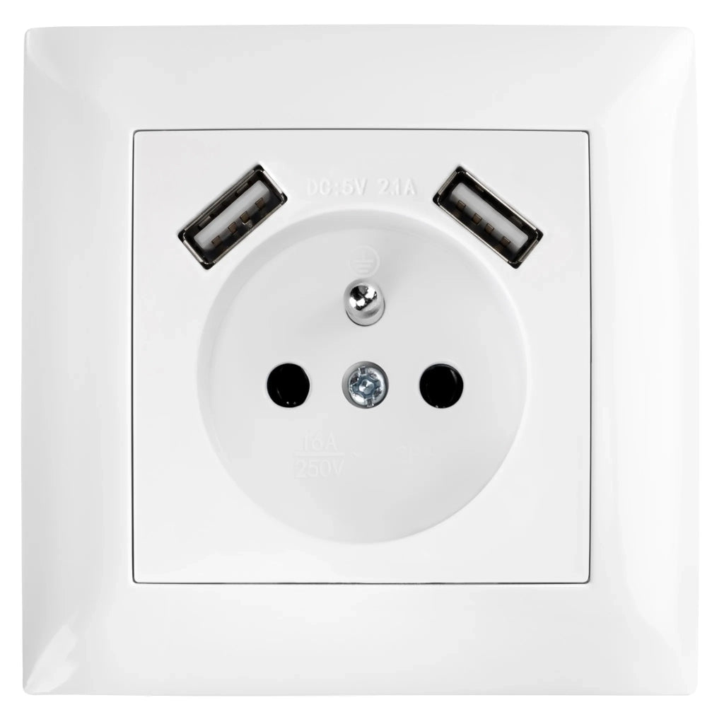 Presa Singola Con Messa A Terra + 2x Usb-a Oste Jnh003-g White