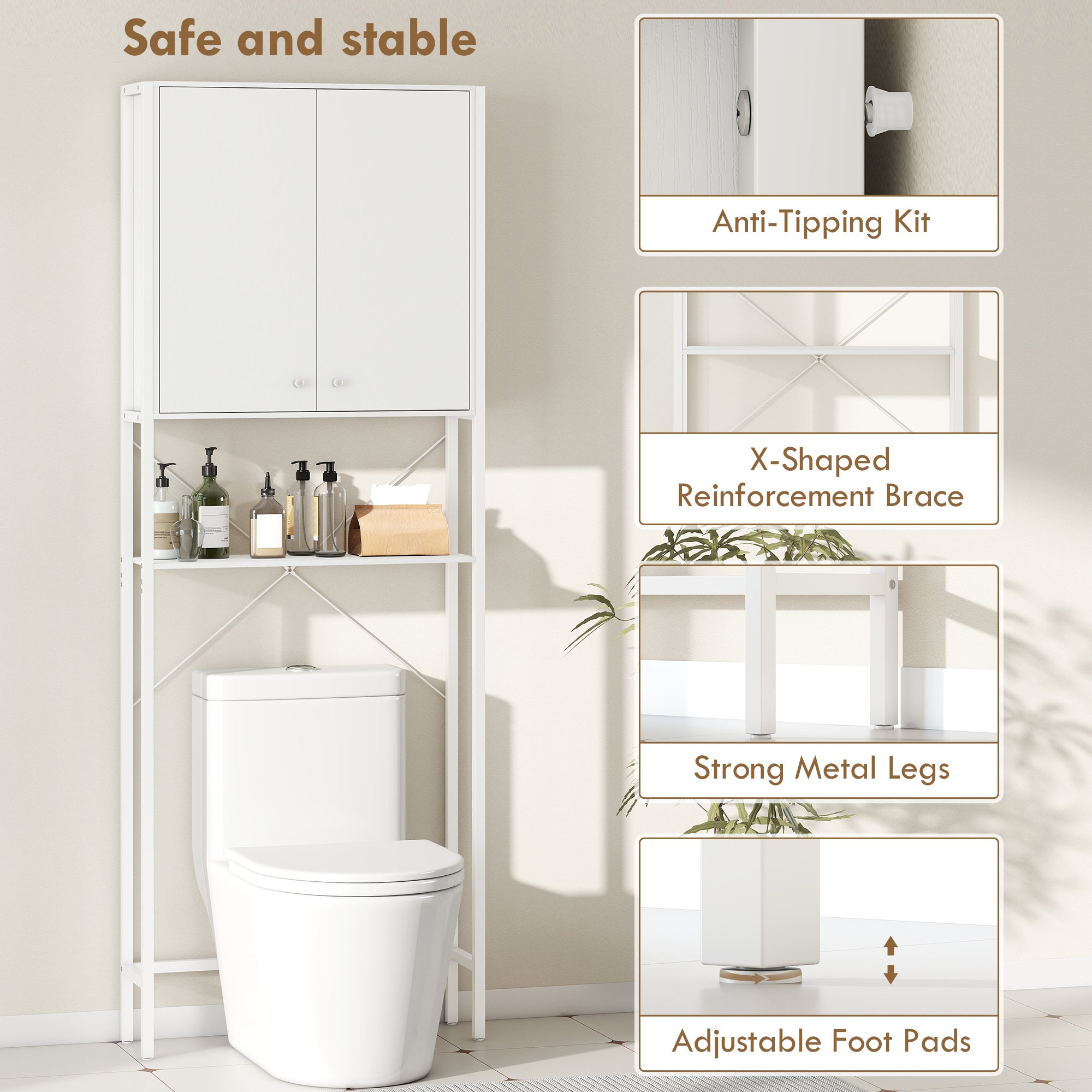 Mobile Bagno Sopra WC e Lavatrice 64x20x180 cm con Armadietto in MDF Bianco