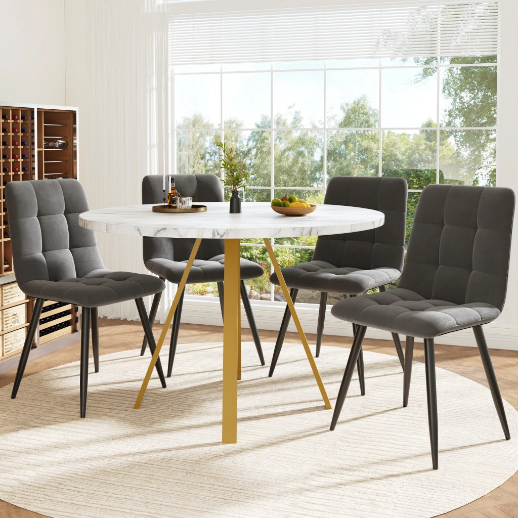 Tavolo da pranzo per 4 persone con 4 sedie in MDF e metallo sedute in velluto moderno bianco oro per cucina