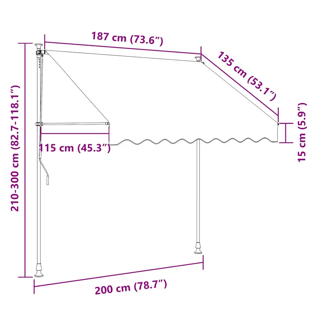 Tenda da Sole Retrattile Manuale con LED 200 cm Antracite cod mxl 25200