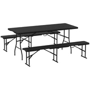 Set da Pic Nic Pieghevole a 3 Pezzi con Tavolo e 2 Panche in HDPE e Metallo, Nero