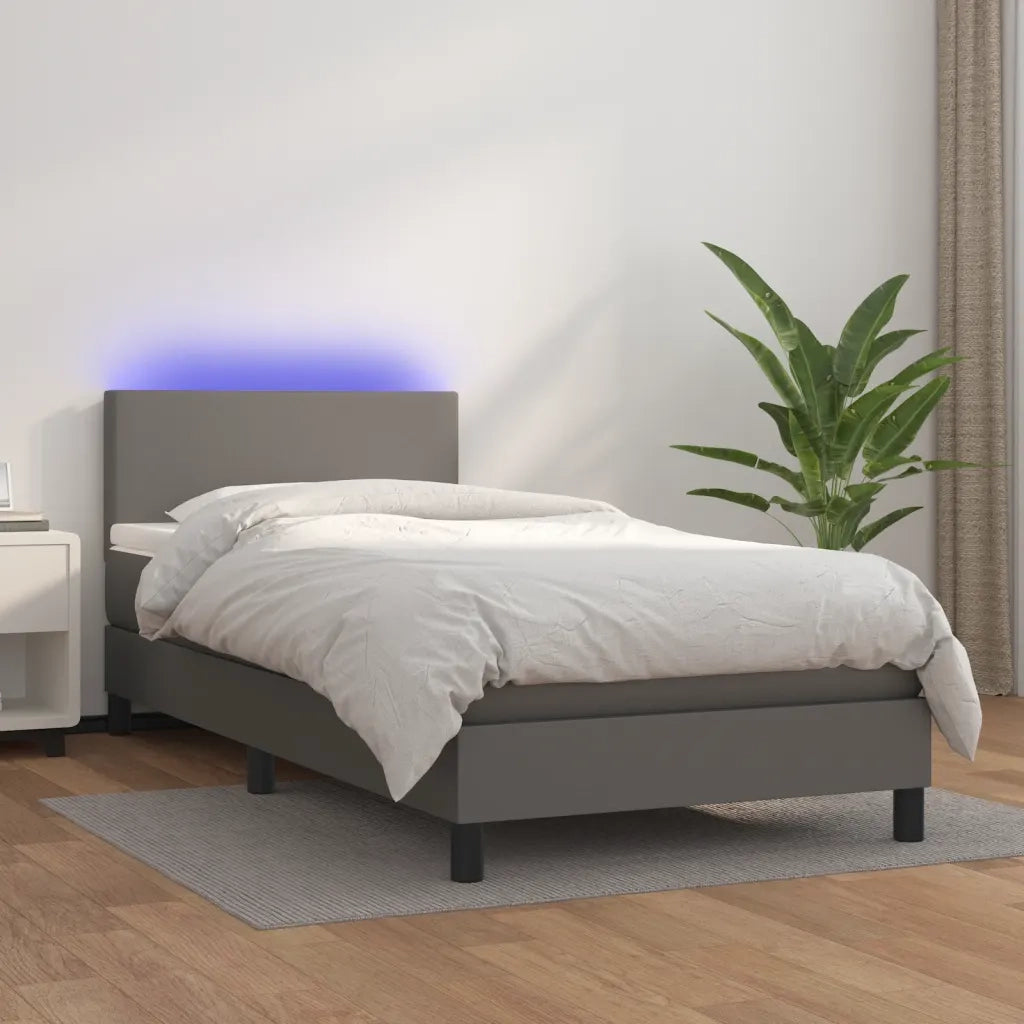 Giroletto Molle con Materasso e LED-Struttura Letto Grigio 80x200cm Similpelle 342121