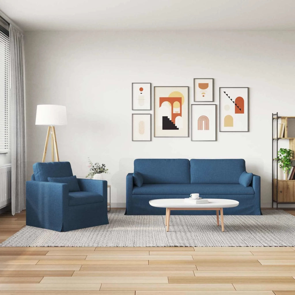 Divano 2 pcs Blu 198 x 78 x 80 cm Tessuto