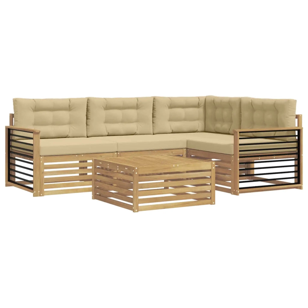Set di divani da esterno 6 pz Bianco e Beige Poliestere 3390458