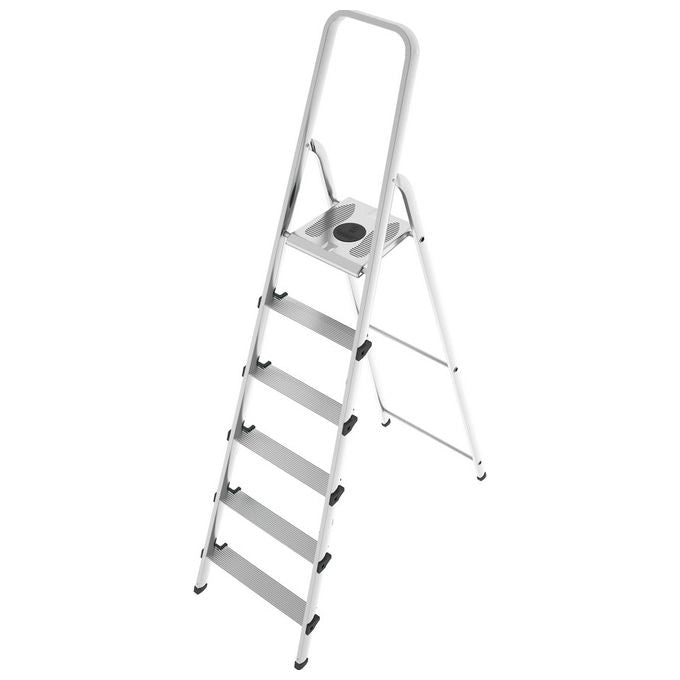 Colombo New Scal S109006W Stark Scala Pieghevole 6 Gradini Alluminio Acciaio Antiscivolo 150 Kg EN131 Made in Italy colore Acciaio
