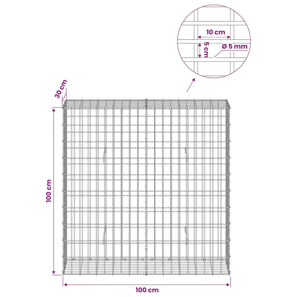Gabione con Filo da 5 mm e Rete da 5x10 cm 100x30x100 cm 3464636