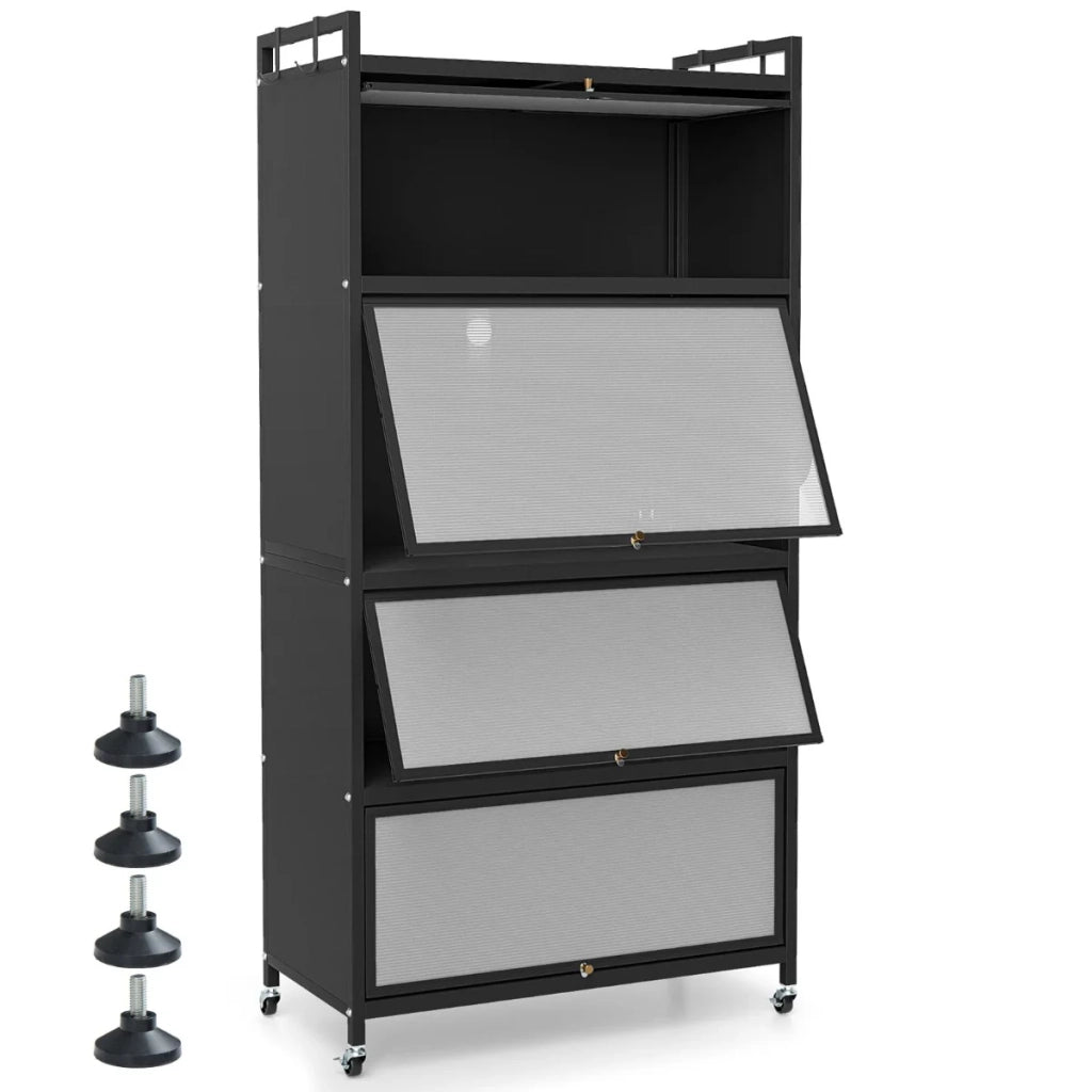 Mobiletto da cucina 80,5 x 40 x 162 cm con ruote e ganci design contemporaneo in metallo nero 20_0016169