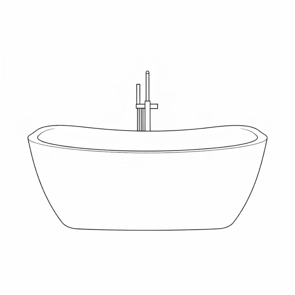 Vasca da bagno rettangolare freestanding bianco lucido in acrilico