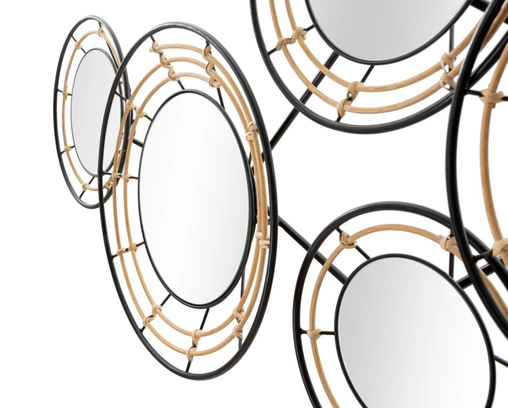 Pannello da Muro con Specchi Oporto 111x9,5x59 cm in Rattan
