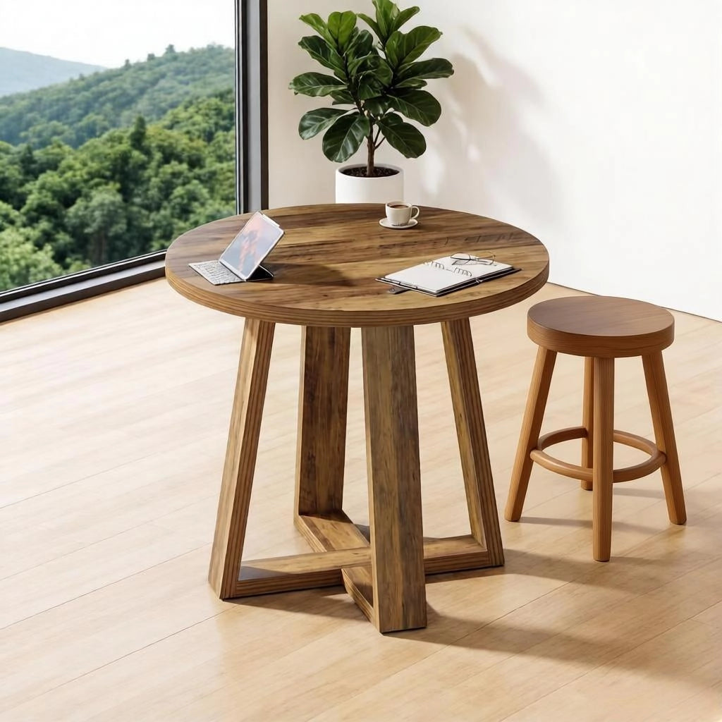 Tavolo rotondo per 2-4 persone in MDF, stile rustico moderno, per ufficio e sala riunioni, marrone, diametro 80 cm