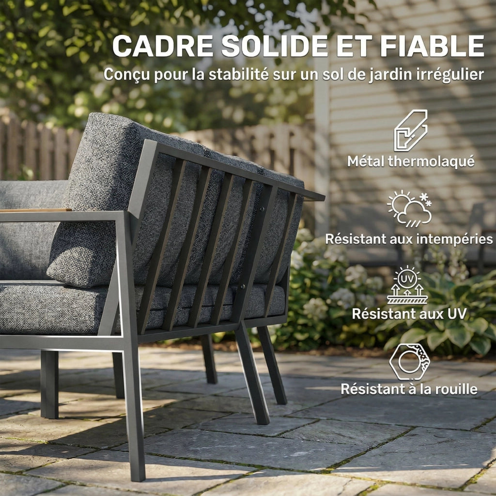 Set Giardino Esterno 3 Pezzi 5 Posti ¨C zephmum ¨C 2 Divani con Cuscini, Tavolino, 183x183x72, Grigio Scuro