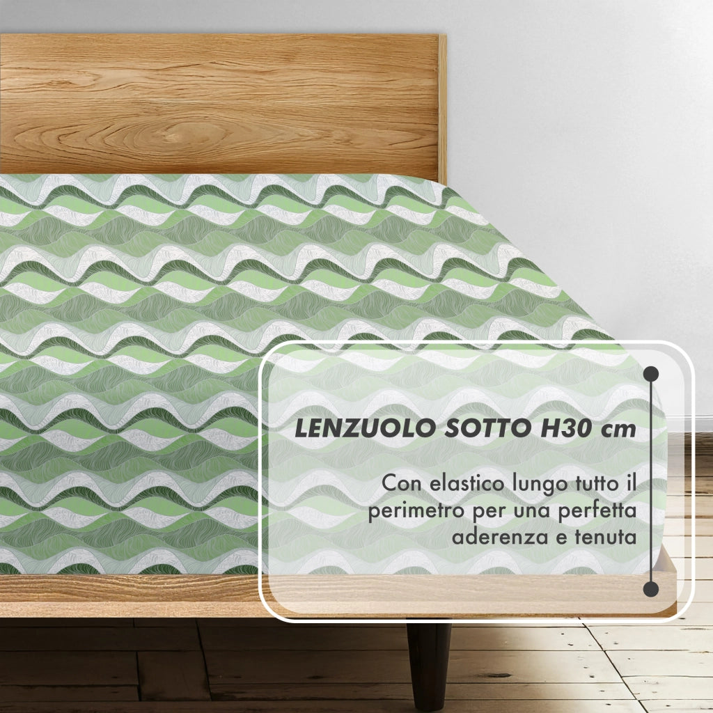 Completo Letto Matrimoniale No Stiro Set Lenzuola In Morbida Microfibra Anallergica Lenzuolo Sotto Con Angoli Elastici Fino 30 Cm, Lenzuolo Teso Sopra 2 Federe Prodotto Italiano  Fluid