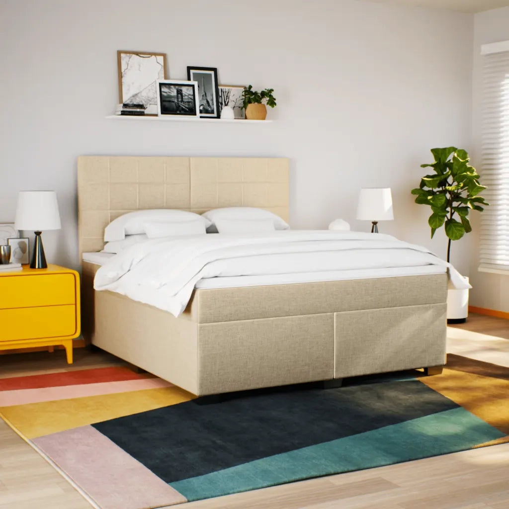 Giroletto a Molle con Materasso Crema 180x200 cm in Tessuto