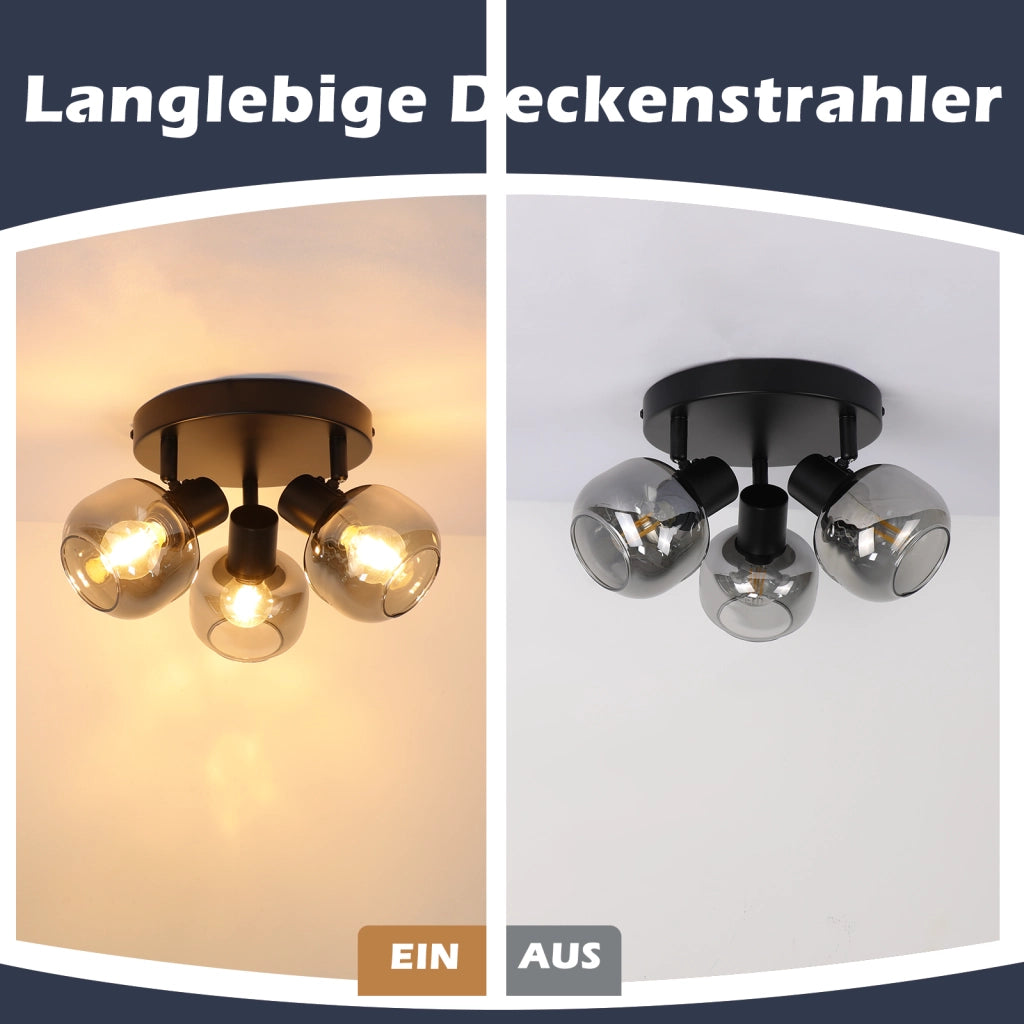 ZMH Faretto da soffitto neri 1 lampada E14 vetro fumé orientabili