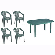 Set 4 Sedie impilabili + Tavolo in Polipropilene da Giardino Colore Verde Mod. Lido