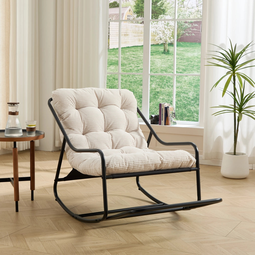 Sedia a Dondolo da Esterno Poltrona Basculante Regolabile con Cuscino Spesso senza Braccioli in Acciaio Bianca 75 x 116 x 82 cm