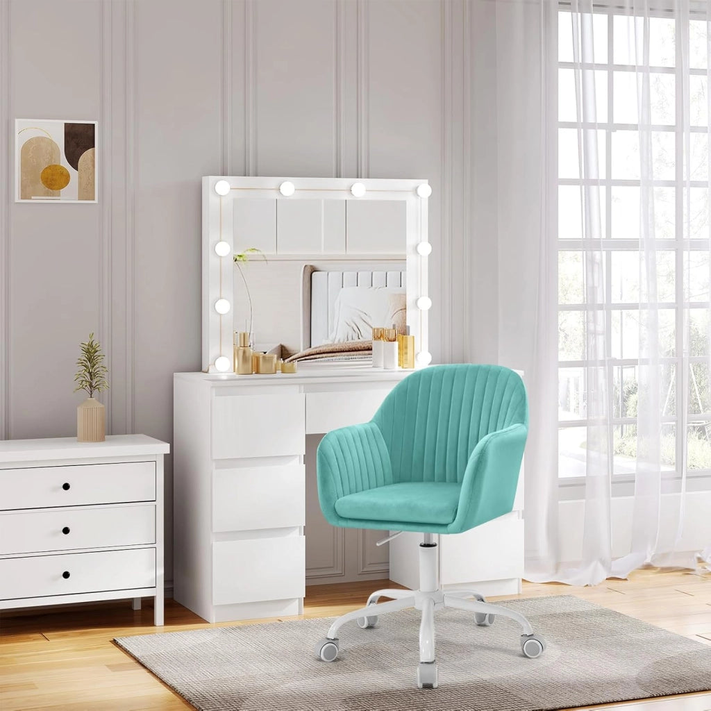 Sedia da Ufficio, Sedia da Toeletta, Poltrona Ergonomica, Ampia, in Velluto Imbottita, Regolabile in Altezza per Ufficio e Camera da Letto, Turchese, BS166ts