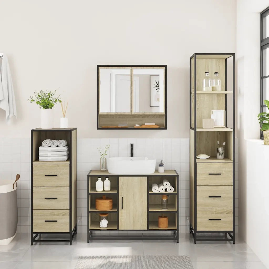 Set Mobili da Bagno 4 pz Rovere Sonoma in Legno Multistrato 3301301