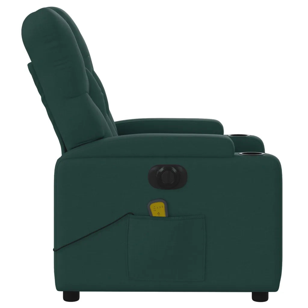 Poltrona Massaggiante Reclinabile Elettrica Verde Scuro Tessuto 3204704